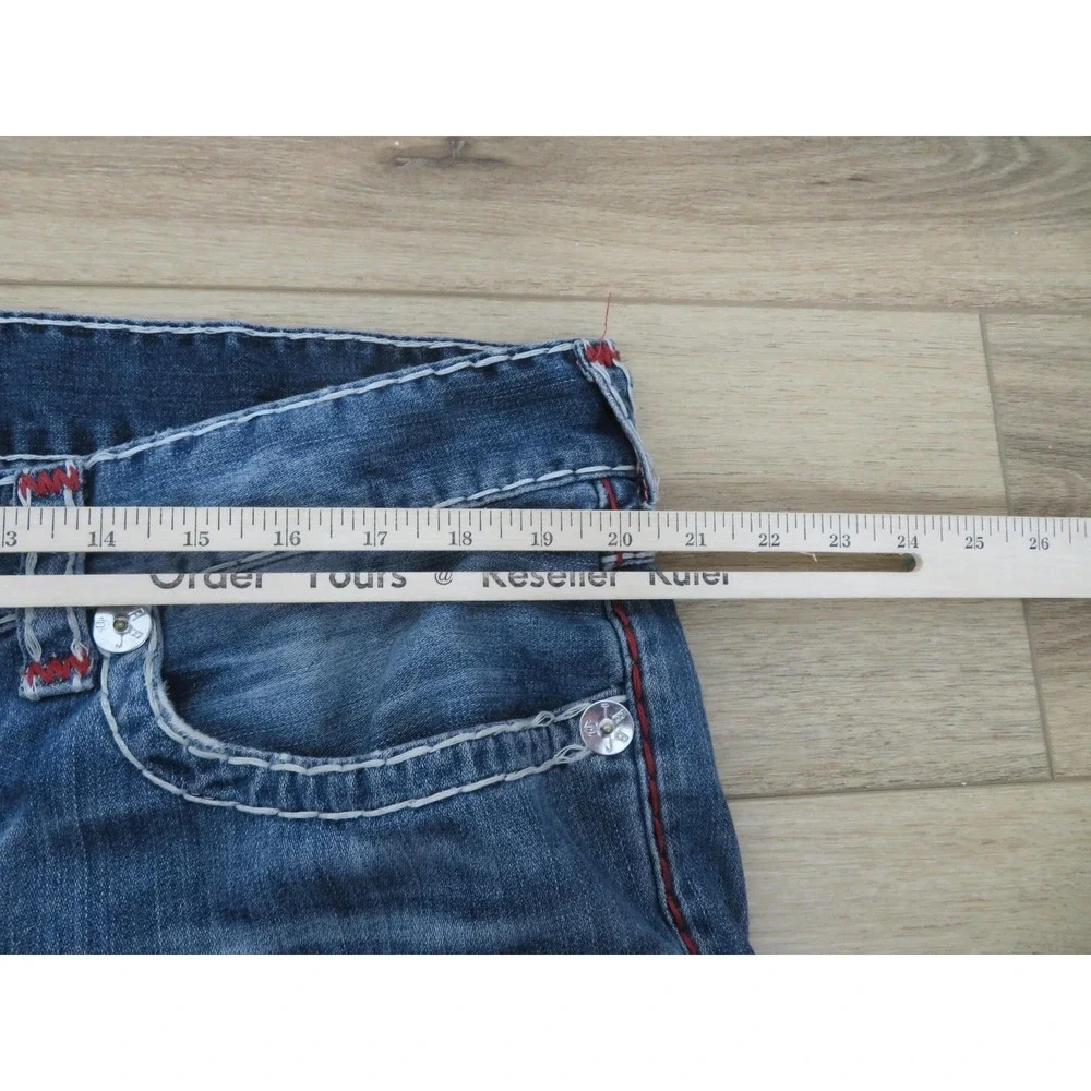 Vtg True Religion Red Super T Jeans Mens 38x34 Thick Stitch Flap Pockets Blue